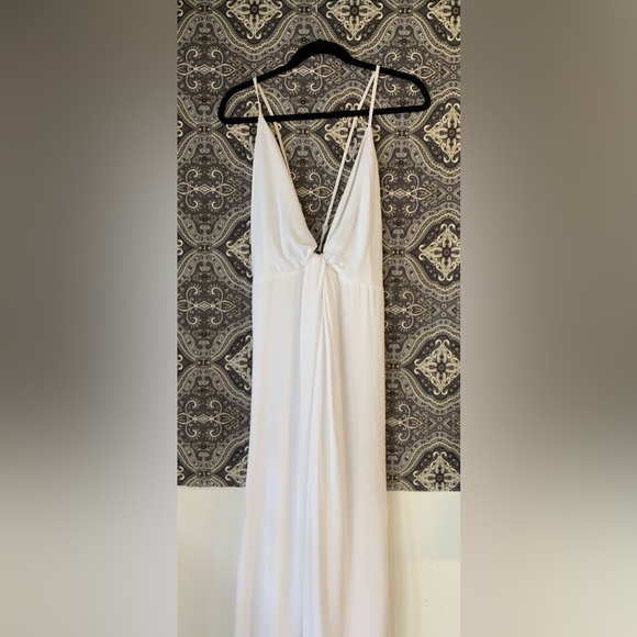 Tobi White Spaghetti Strap Gown with Front Split. Cross Back. - Picture 6 of 13
